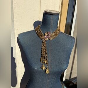 vintage multi-strand gold-tone chain necklace with purple rhinestones